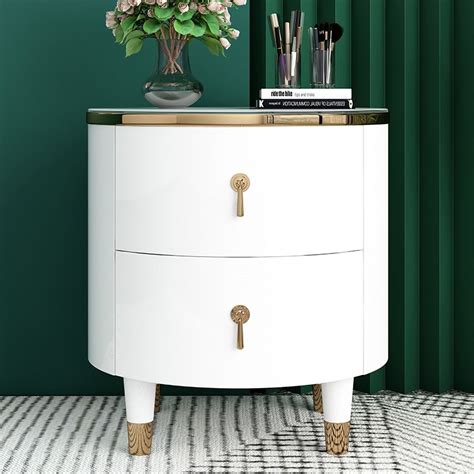 This Sleek Nightstand Has A High Gloss White Finish That Will Look
