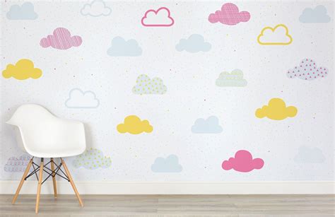 Bright Pastel Cloud Pattern Wallpaper Mural Hovia Kids Room