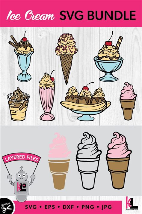 Ice Cream Svg Bundle With Different Types Of Ice Creams And Desserts On It