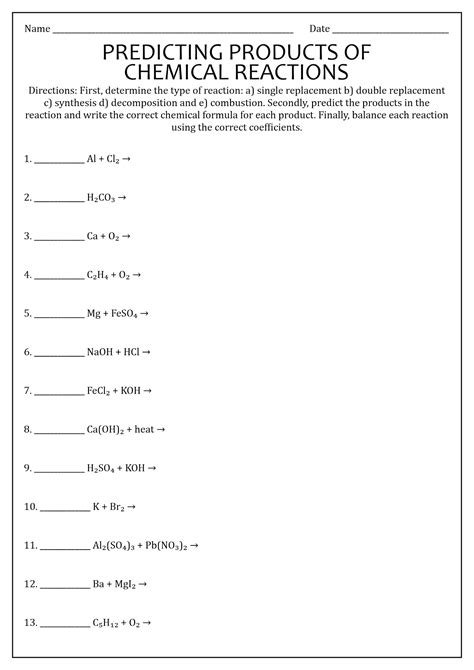 Worksheet On Chemical Reactions