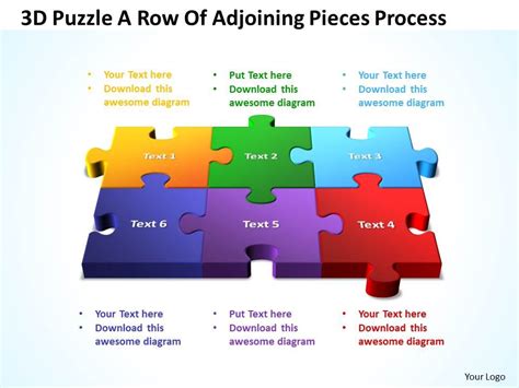 Just press one button and get the necessary element! 3D Puzzle A Row Of Adjoining Pieces Process Powerpoint ...