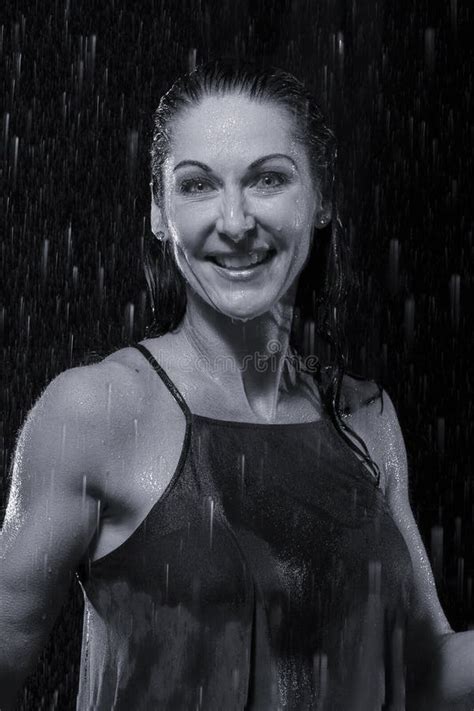 Beautiful Woman In Rain At Night Getting Wet Artistic Conversion Stock Image Image Of Droplets