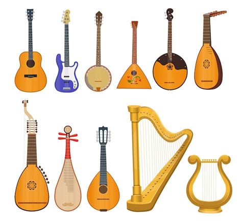 Conjunto De Instrumentos Musicales De Cuerda Pulsada Vector Premium
