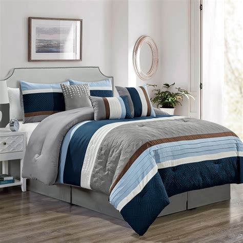 HGMart Bedding Comforter Set Bed In A Bag - 7 Piece Luxury Striped Microfiber Bedding Sets ...