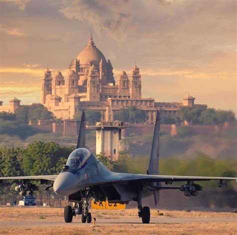 An Indian Airforce Sukhoi 30 Mki Stands In Front Of The Umaid Bhawan