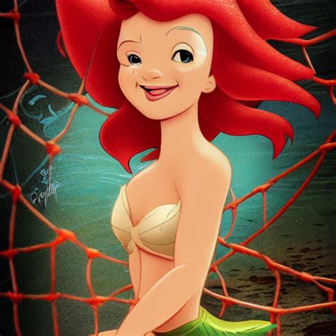 Prompthunt Disney Poster Of The Babe Mermaid Ariel Trapped In A Fishing Net Distressed Sad