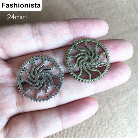 Free Shipping 60 Pcs Vintage Silverbronze 24mm Metal Gears And