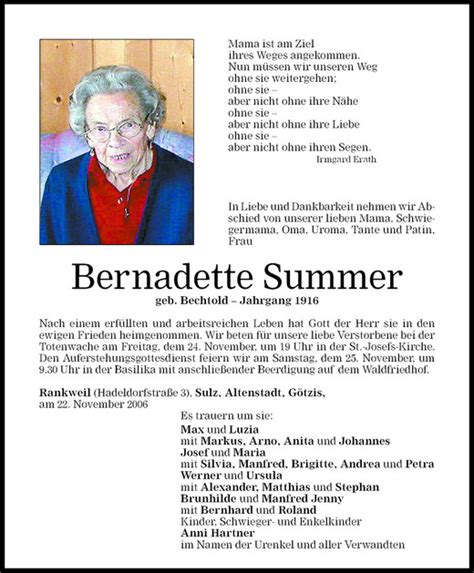 Todesanzeigen Von Bernadette Bildstein Todesanzeigen Vorarlberger My