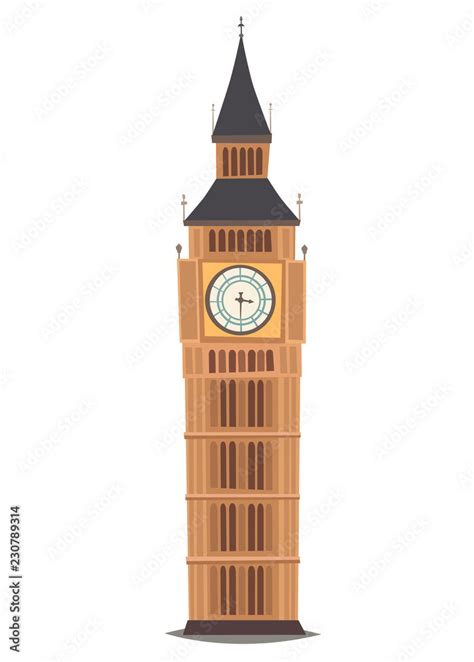 London Landmark Big Ben Clock Tower Vector Illustration England