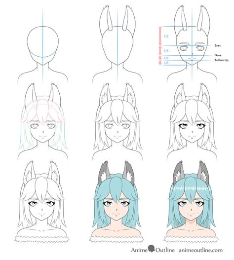 How To Draw Anime Wolf Girl Step By Step Animeoutline Anime Face