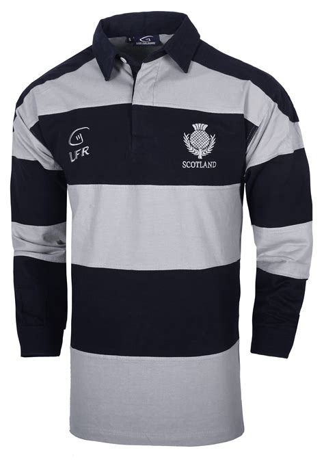 Men S Scotland Rugby Polo Shirt Long Sleeved Striped Cotton Pullover