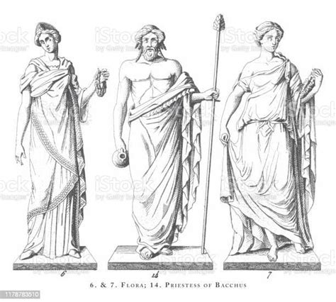 Flora Pendeta Bacchus Dewa Yunani Dan Romawi Dan Ilustrasi Antik Ukiran