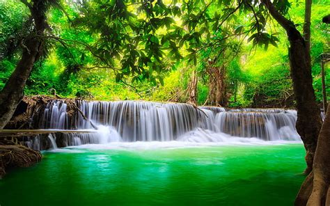 Hd Wallpaper Green River Waterfall Kanchanaburi Thailand Beautiful