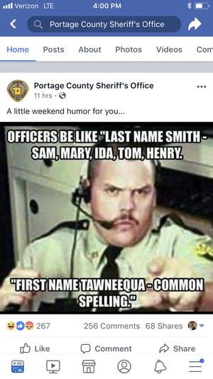 Portage County Sheriff Officials Tawneequa Meme Called Racist