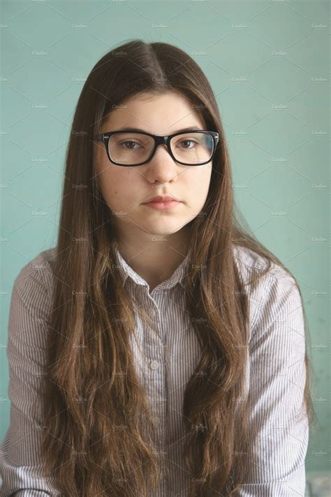 Teen Girl In Glasses With Long Brown Hair High Quality People Images