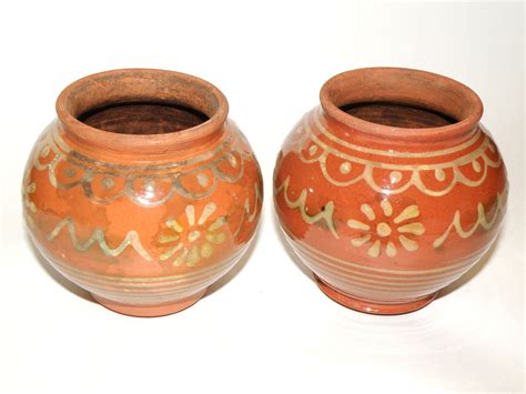 More on beans & clay pot cooking • a pot of beans: Vintage clay pots 0.6 L set of 2, pair of glazed handpainted terracotta pots Mid-century ceramic ...