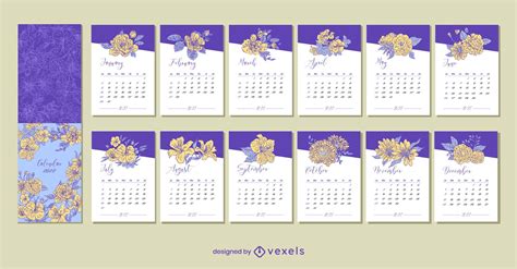 Flowers And Leaves Nature Calendar 2022 Vector Download