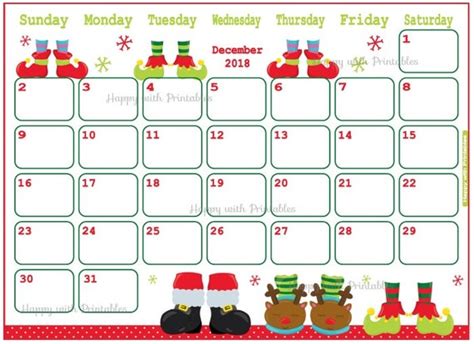 Calendar December 2018 Christmas Planner Printable Cute Etsy