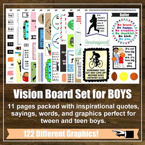 Vision Board Set For Boys Printables Affirmation Cards Kids Yoga
