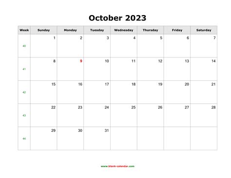 Download October 2023 Blank Calendar Horizontal