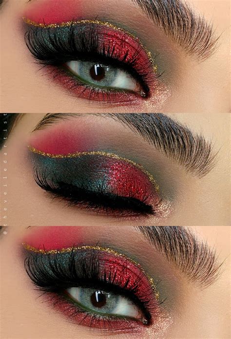 Green And Red Glittery Christmas Glam Cut Crease Tutorial The