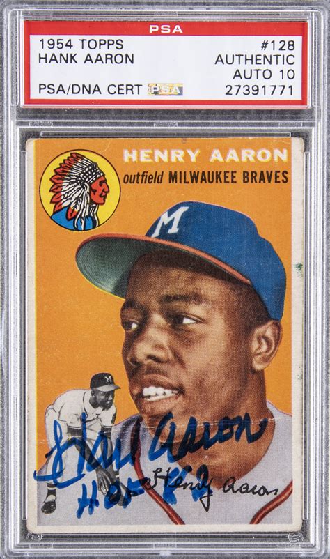 Robinson, bob gibson, don drysdale, and more. Lot Detail - 1954 Topps #128 Hank Aaron Signed Rookie Card - PSA/DNA GEM MT 10 Signature!