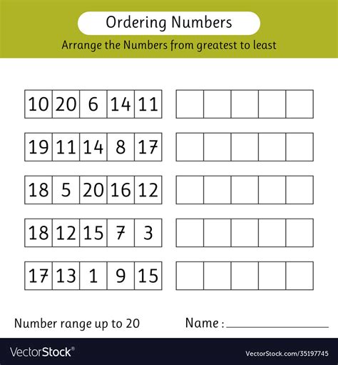 Arranging Numbers Worksheet