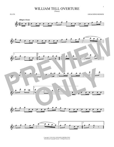 William Tell Overture Partitions G Rossini Flute Solo