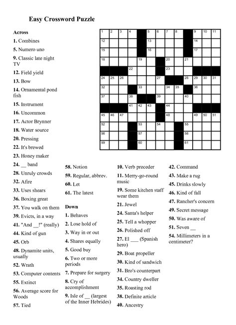 Easy Printable Crossword Puzzles With Answers Printable Crossword Puzzles