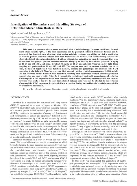 Pdf Investigation Of Biomarkers And Handling Strategy Of Erlotinib