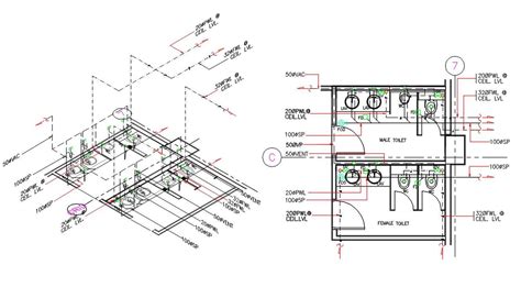 Male And Female Toilet Plan With Isometric Cad Drawing Cadbull
