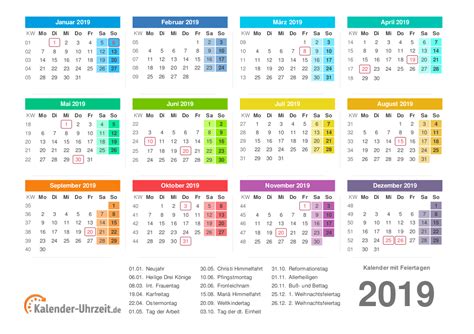 Kalender 2019 Mit Feiertagen