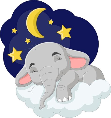 Elefante De Dibujos Animados Durmiendo En La Nube Vector Premium