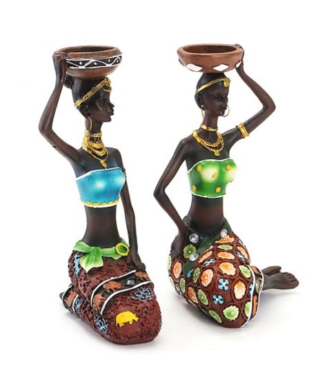 2pcs Resin Figurine Craft Candlestick African Women Beauty Lady Statue