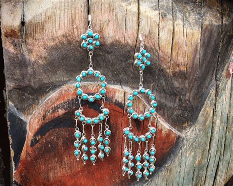 3 1 2 Turquoise Chandelier Earring Dangles Zuni Native American Indian