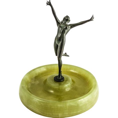 Figurative Art Deco Patinated Bronze Sculpture Of A Nude Dancer On From