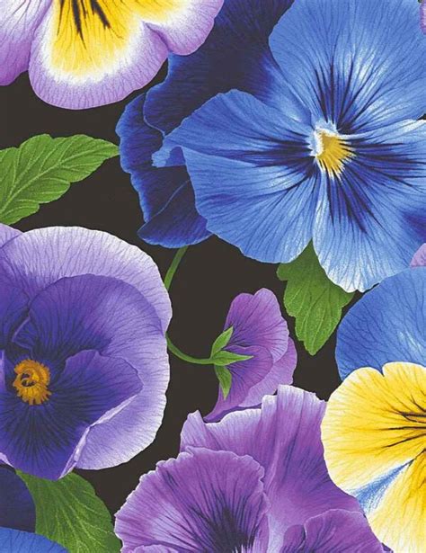 Beautiful Large Floral Pansy Cotton Quilt Fabric Kaleidoscope Quilting