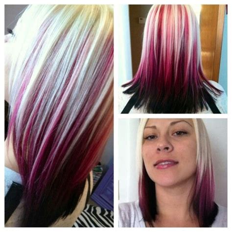 The skunk stripe trope as used in popular culture. Blonde, burgundy, and black hair | Hair color pink, Pink ...