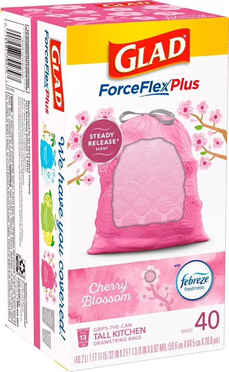 Glad Forceflex Plus Cherry Blossom Drawstring Tall Kitchen 13 Gallon