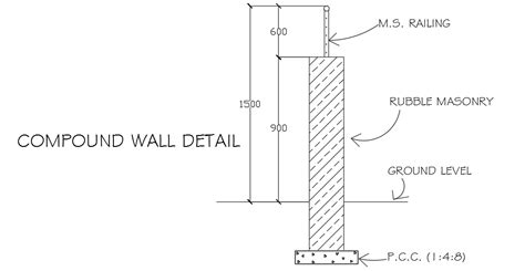1500mm Height Of The Compound Wall Section Cad Drawing Cadbull