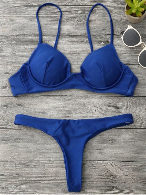 12 Off 2021 Underwire Push Up Thong Bikini Set In Blue Zaful