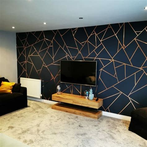 Geometric Feature Wall Design In Living Room Modern Wallpaper Living
