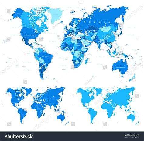 Blue World Map Borders Countries Cities Stock Vector Royalty Free