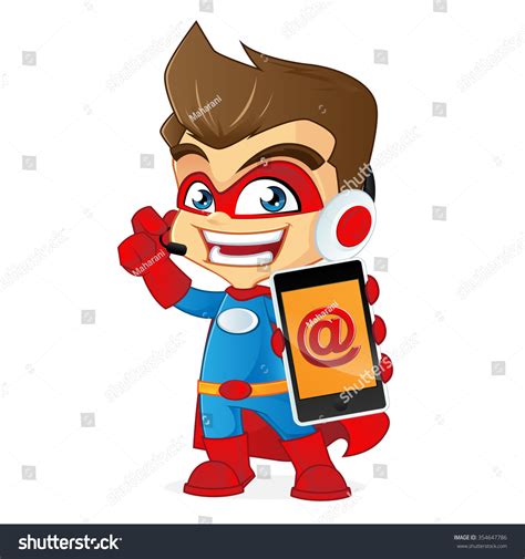 Superhero Customer Service Holding Smart Phone Stock Vector (Royalty