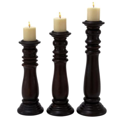 Shop Casa Cortes Turned Wood Pillar Candle Holders Set Of 3