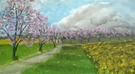 Liebes bilder malen leicht abcpics. Malkurs online: Frühlingslandschaft mit blühenden ...