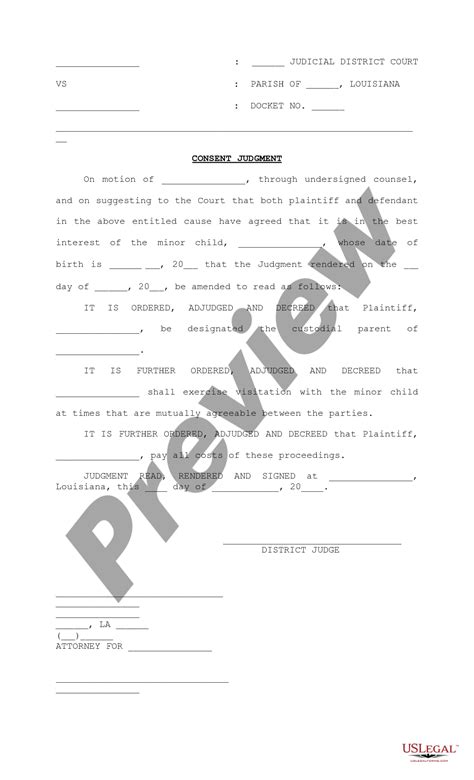 Louisiana Amended Consent Judgment Custody Consent Judgment