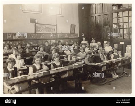 20s Era Vintage School Photograph Of Junior Girls In A Classroom At A