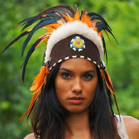 Orange Feather Headdress Indian Headdress Novum Crafts