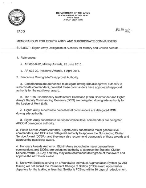 Army Delegation Of Authority Memo Example Army Military